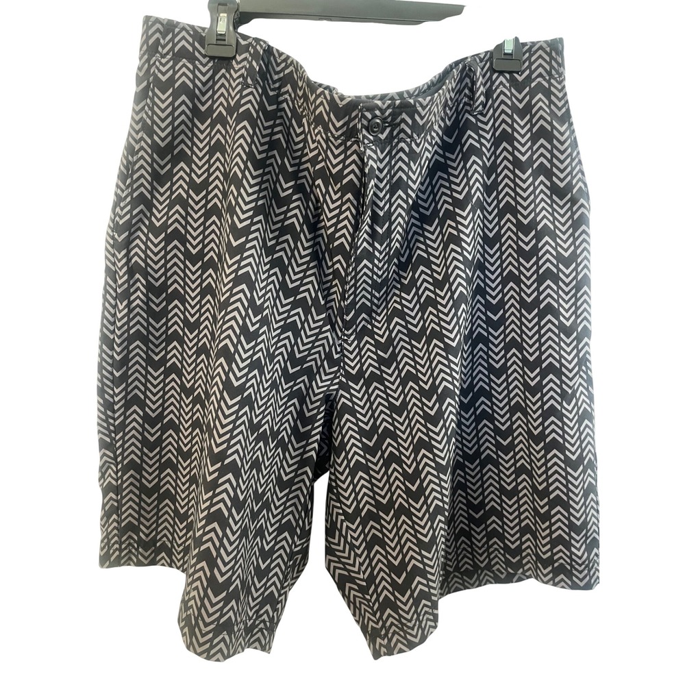 Golf America Mens Chevron Golf Shorts‎ Black Grey Size 40 Geometric Flat Front